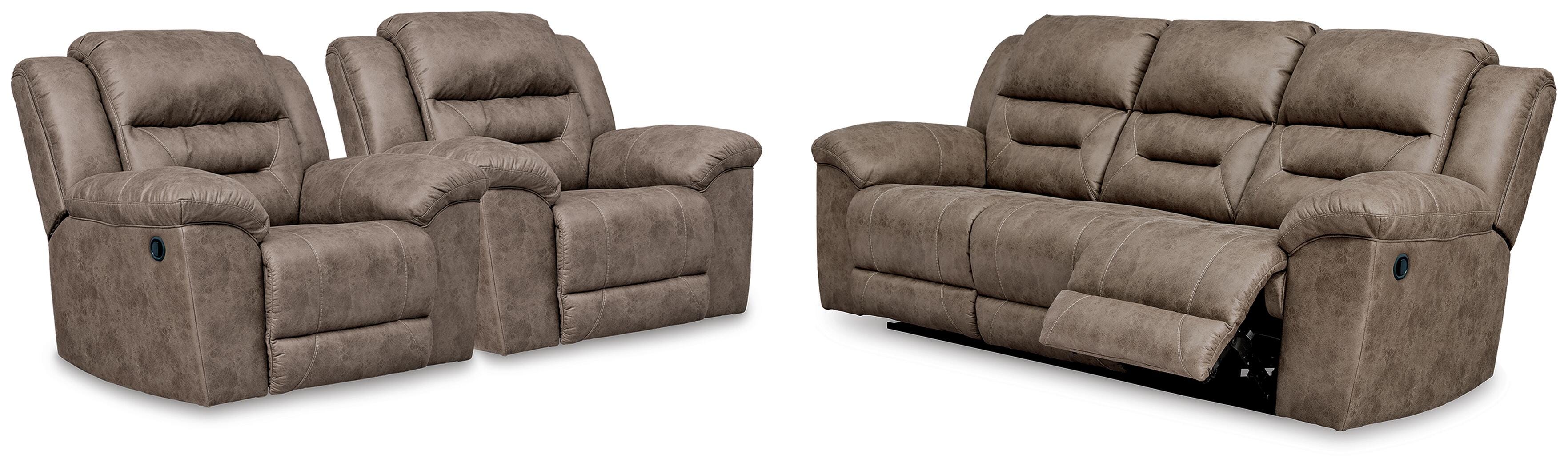 J&M Furniture - Ashley Furniture - Stoneland Reclining Sofa and 2 Recliners - Reclining Sofa and 2 Recliners - 39905U8