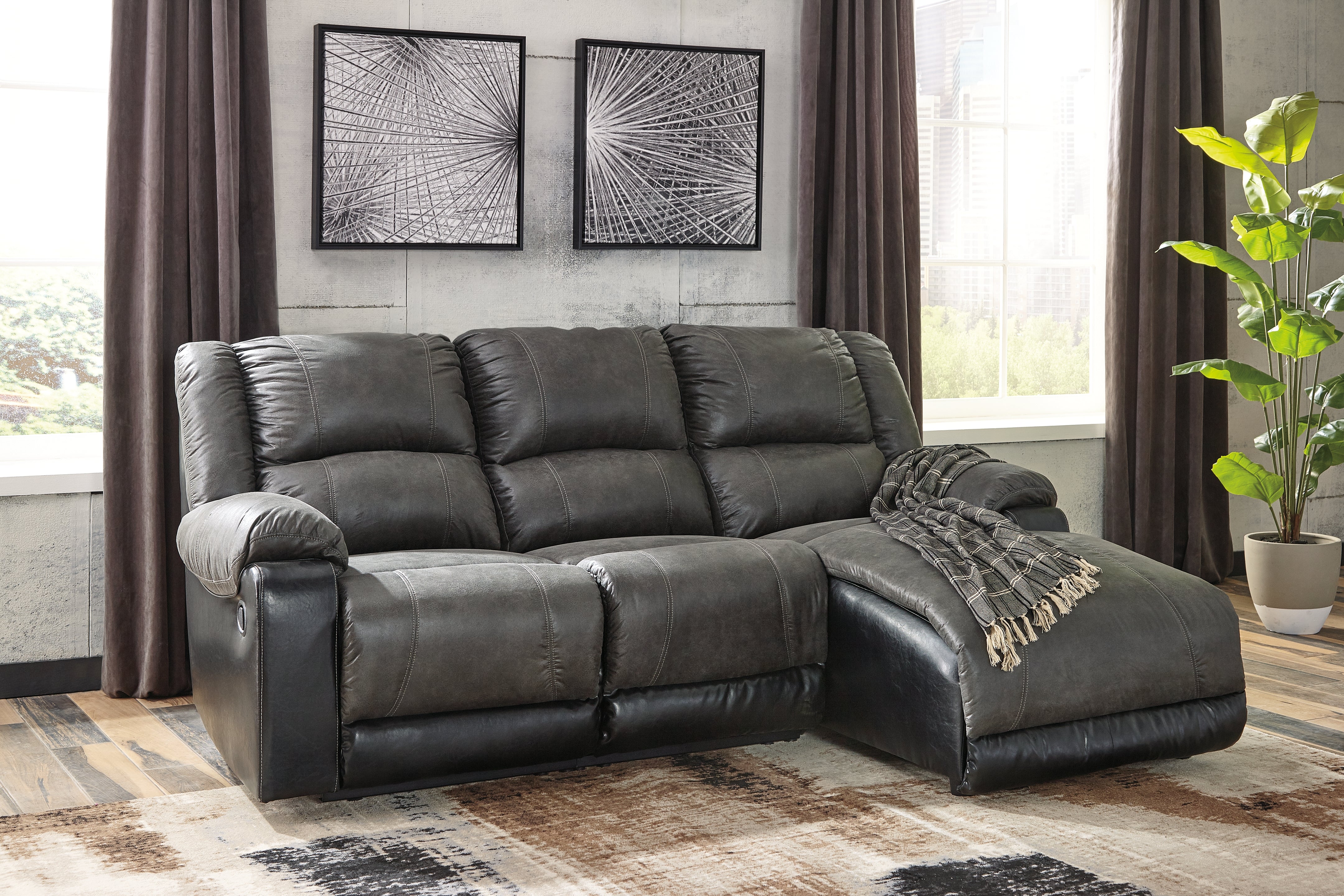 J&M Furniture - Ashley Furniture - Nantahala 3-Piece Reclining Sectional with Chaise - 3-Piece Reclining Sectional with Chaise - 50301S9