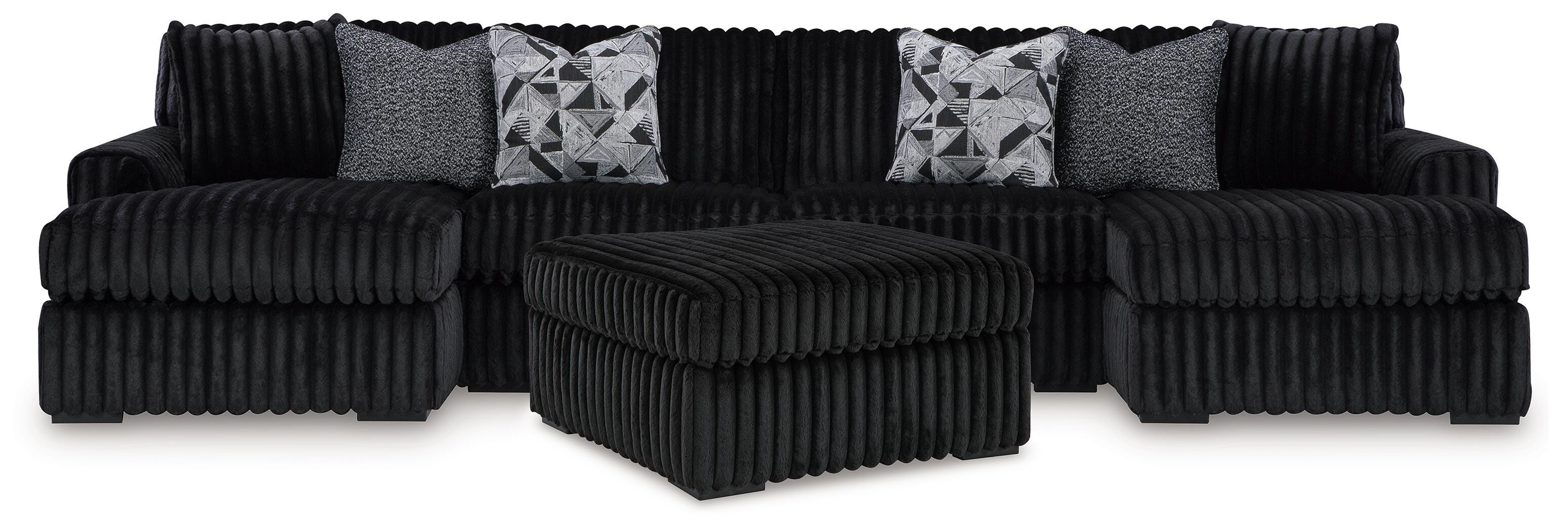 J&M Furniture - Ashley Furniture - Midnight-Madness 3-Piece Sectional with Double Chaise and Ottoman - 3-Piece Sectional with Double Chaise and Ottoman - 98103U8