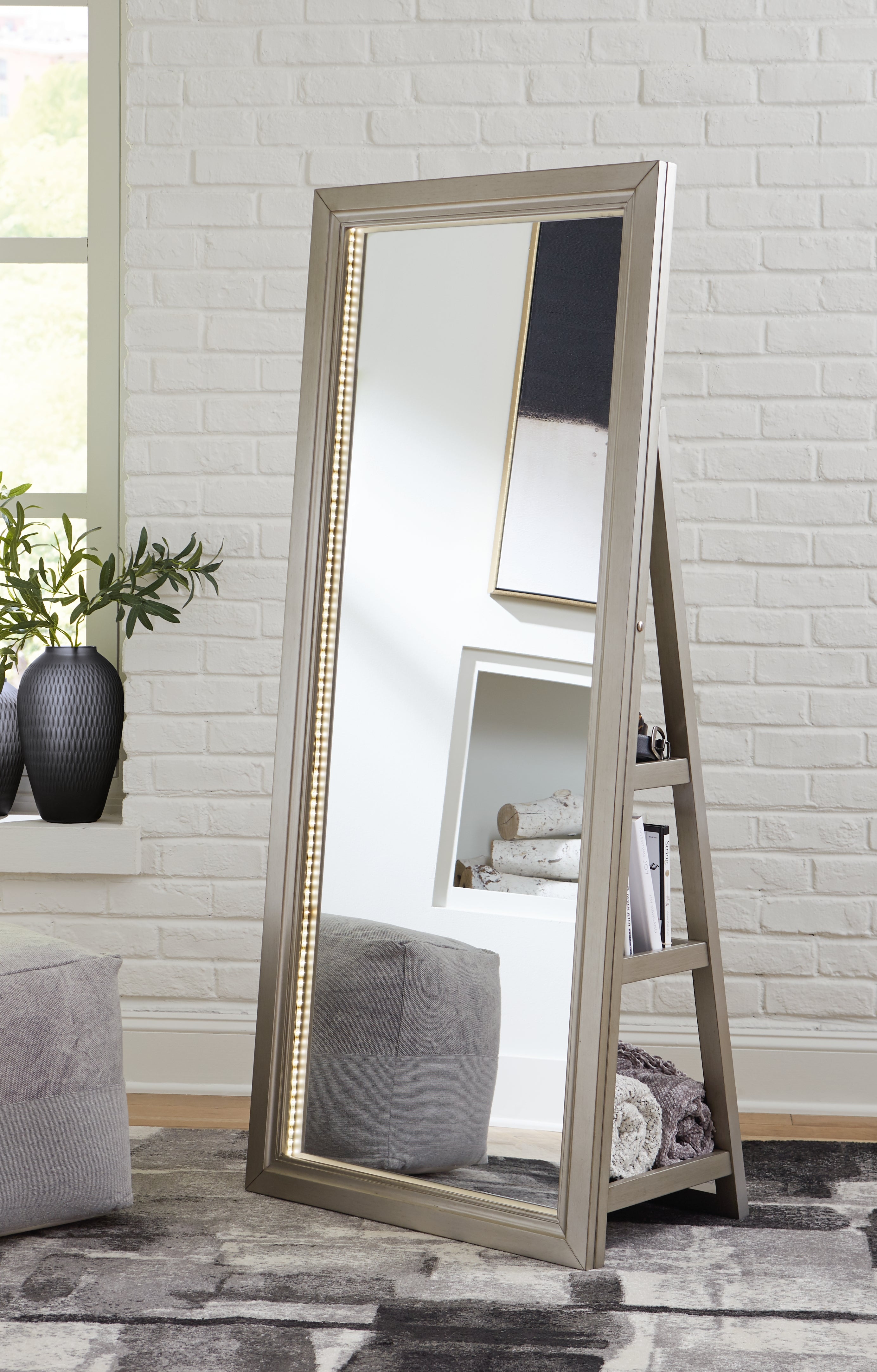 J&M Furniture - Ashley Furniture - Evesen Floor Standing Mirror with Storage - Floor Standing Mirror/Storage - A8010379