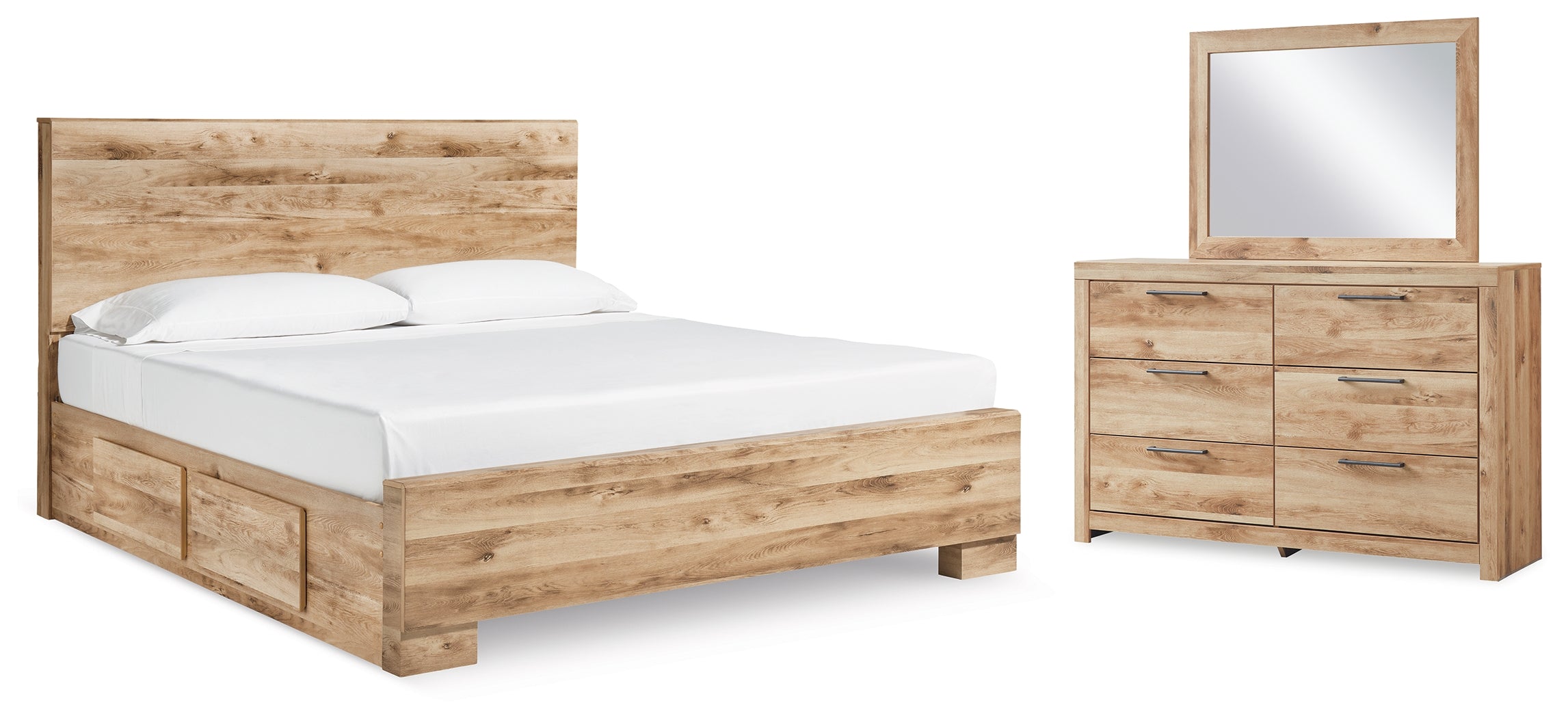 J&M Furniture - Ashley Furniture - Hyanna King Panel Bed with 2 Side Storage, Dresser and Mirror - King Panel Bed with 2 Side Storage, Dresser and Mirror - B1050B47