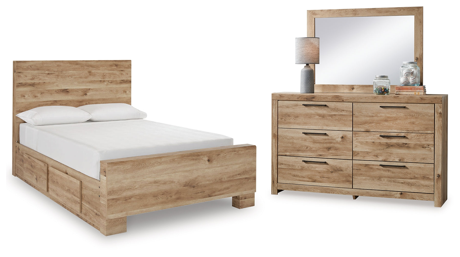 J&M Furniture - Ashley Furniture - Hyanna Full Panel Bed with 2 Side Storage, Dresser and Mirror - Full Panel Bed with 2 Side Storage, Dresser and Mirror - B1050B31