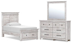 Makidern Twin Panel Storage Bed, Dresser and Mirror