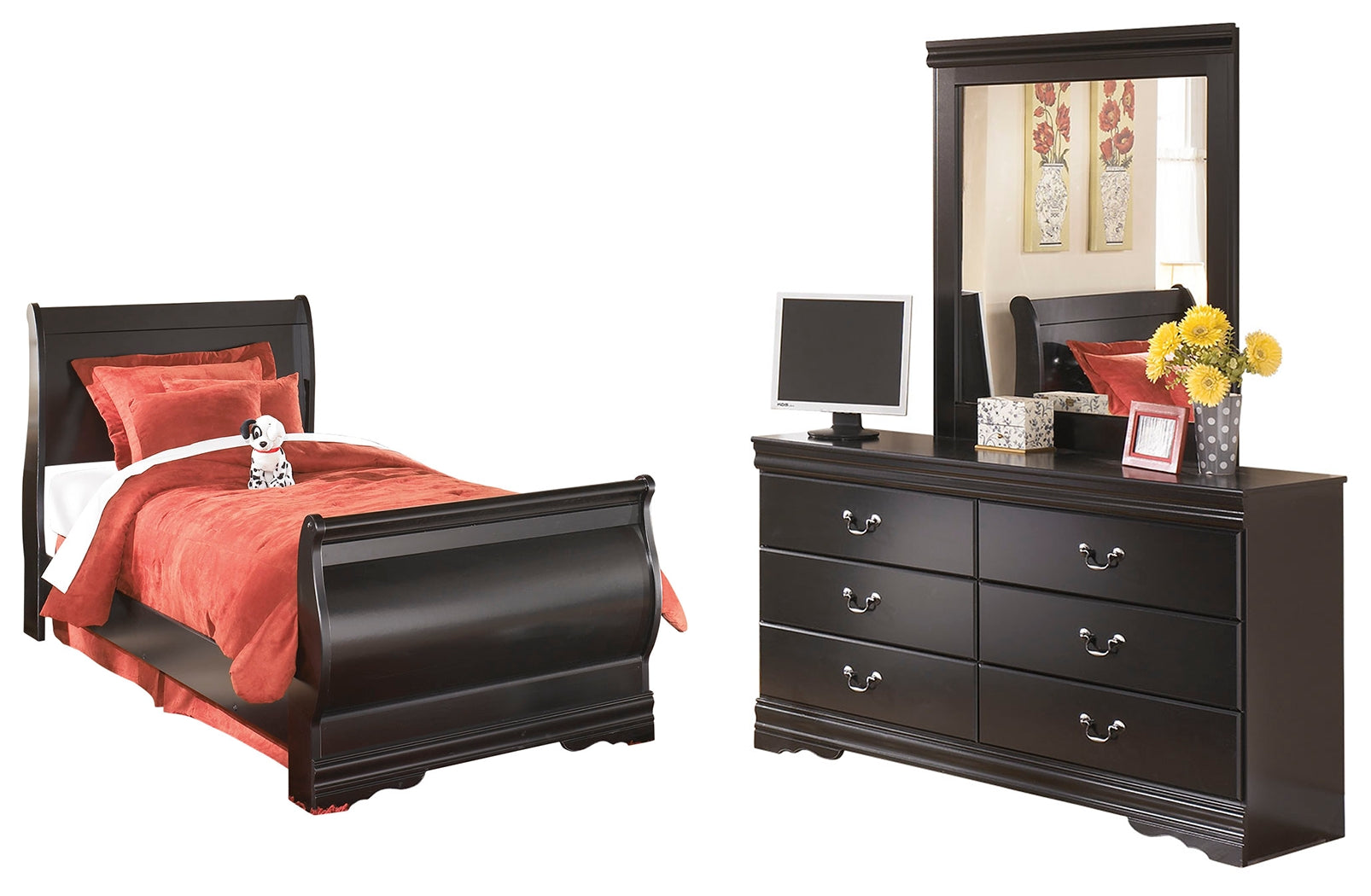 J&M Furniture - Ashley Furniture - Huey Vineyard Twin Sleigh Bed with Dresser and Mirror - Twin Sleigh Bed with Dresser and Mirror - B128B7