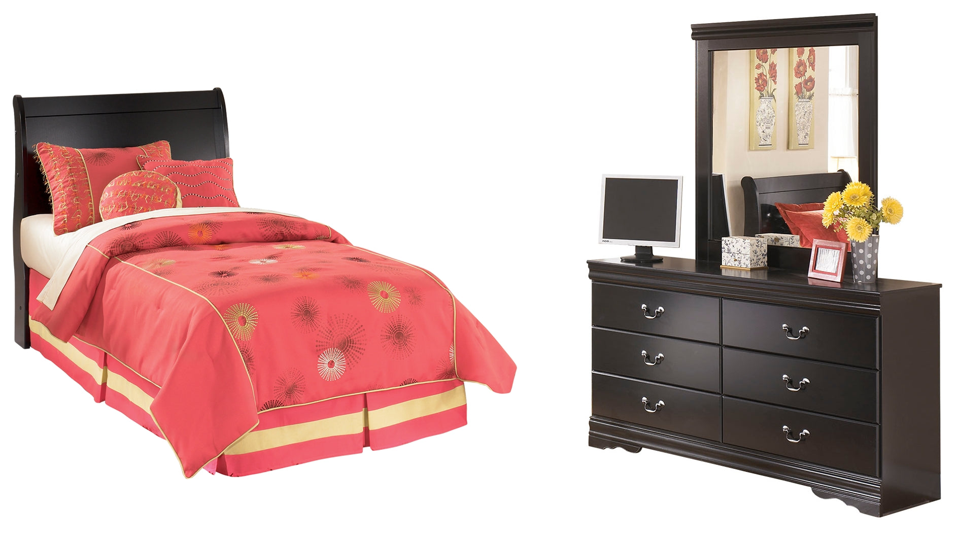 J&M Furniture - Ashley Furniture - Huey Vineyard Twin Sleigh Headboard, Dresser and Mirror - Twin Sleigh Headboard, Dresser and Mirror - B128B44