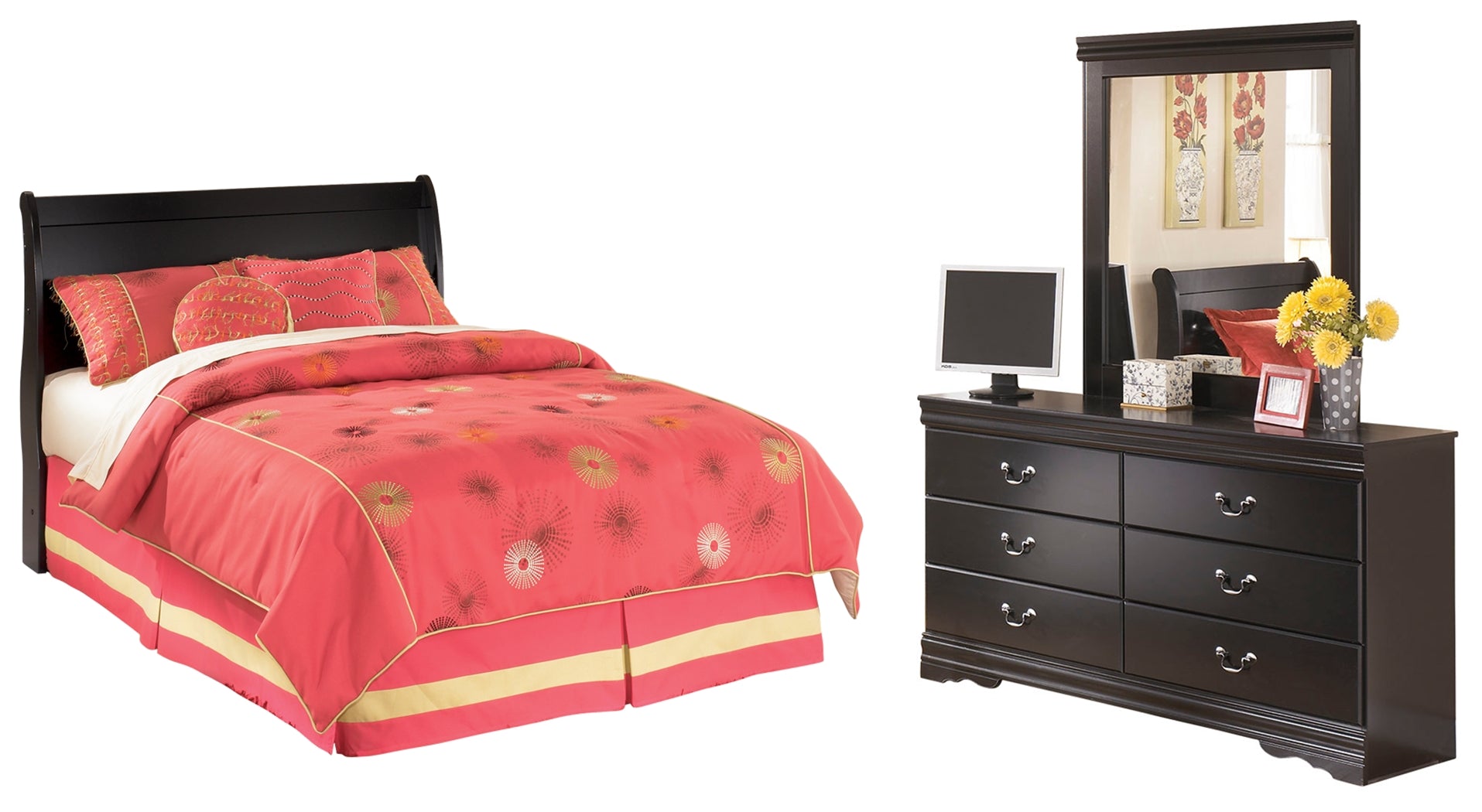 J&M Furniture - Ashley Furniture - Huey Vineyard Full Sleigh Headboard, Dresser and Mirror - Full Sleigh Headboard, Dresser and Mirror - B128B46