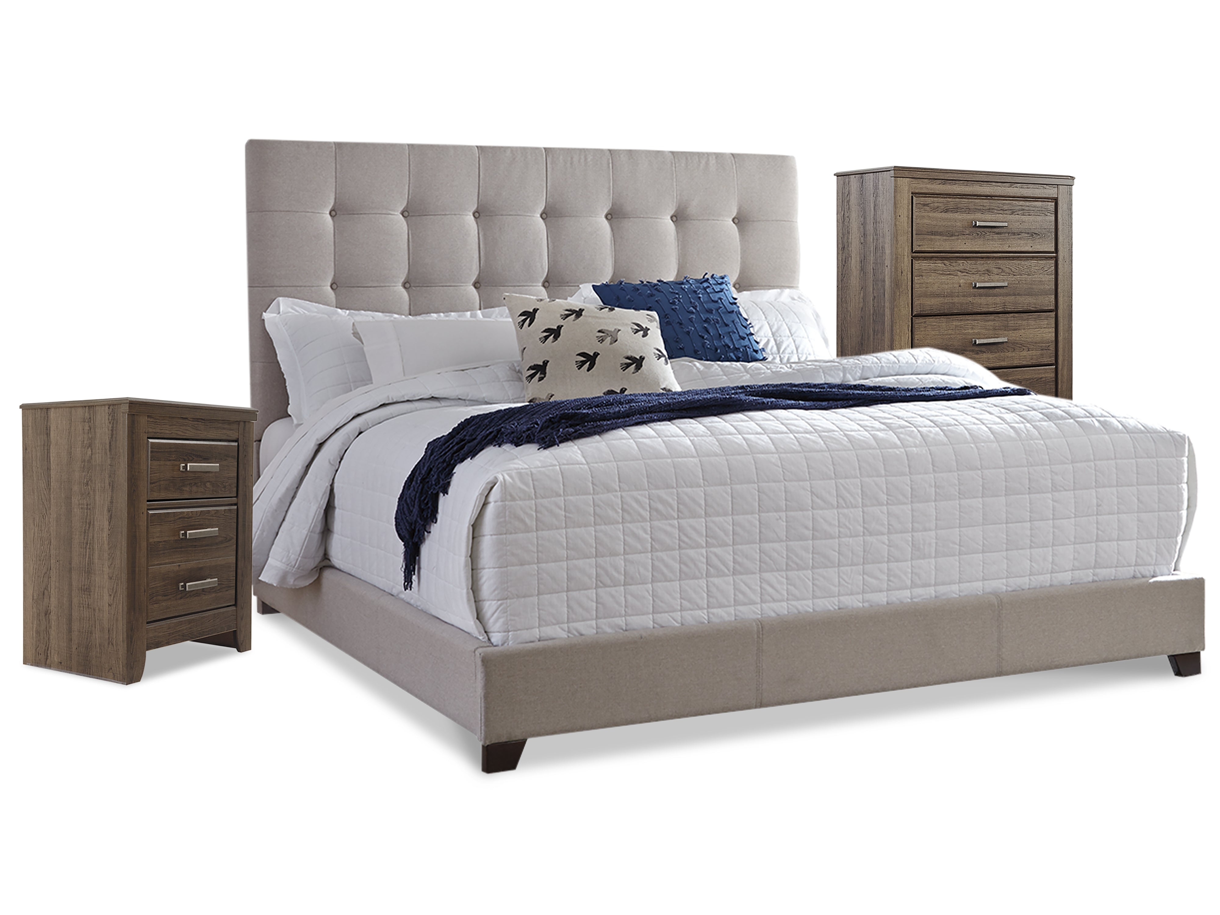 J&M Furniture - Ashley Furniture - Dolante Queen Upholstered Bed with Chest of Drawers and Nightstand - Queen Upholstered Bed with Chest of Drawers and Nightstand - B130B7