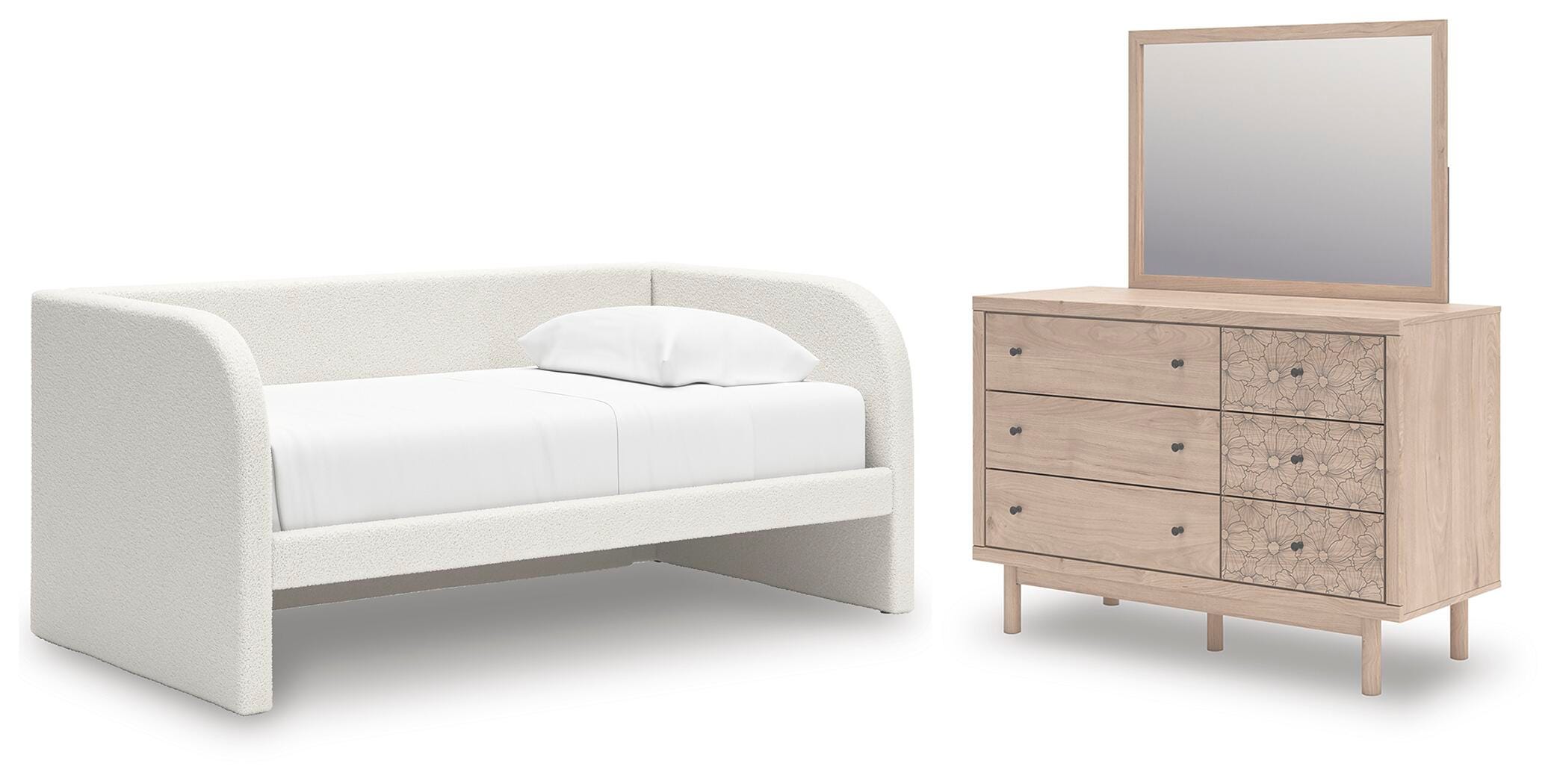 J&M Furniture - Ashley Furniture - Arloster Twin Upholstered Day Bed, Dresser and Mirror - Twin Upholstered Day Bed, Dresser and Mirror - PCB1566B14
