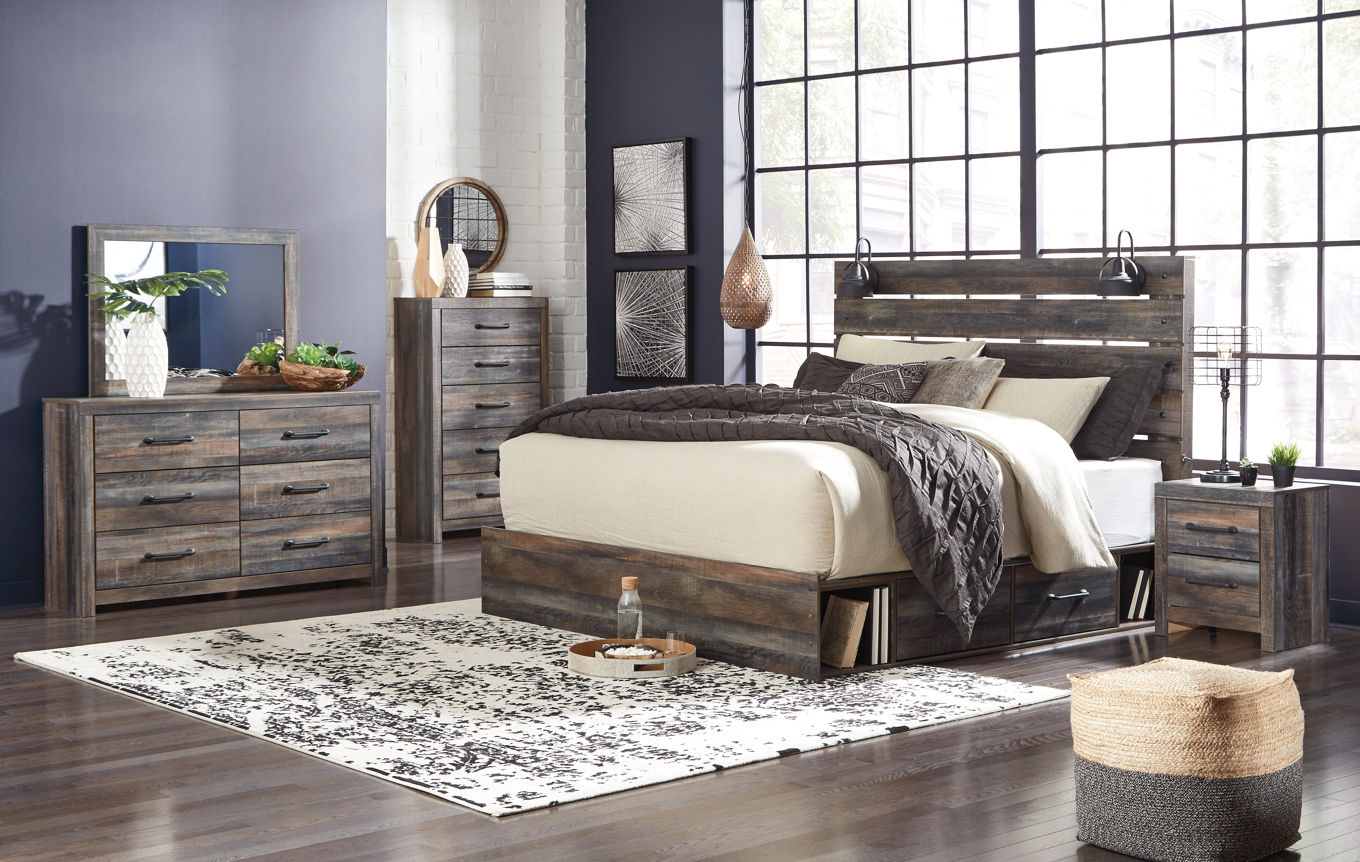 J&M Furniture - Ashley Furniture - Drystan King Panel Bed with Storage, Dresser, Mirror, Chest and 2 Nightstands - King Panel Bed with Storage, Dresser, Mirror, Chest and 2 Nightstands - B211B66