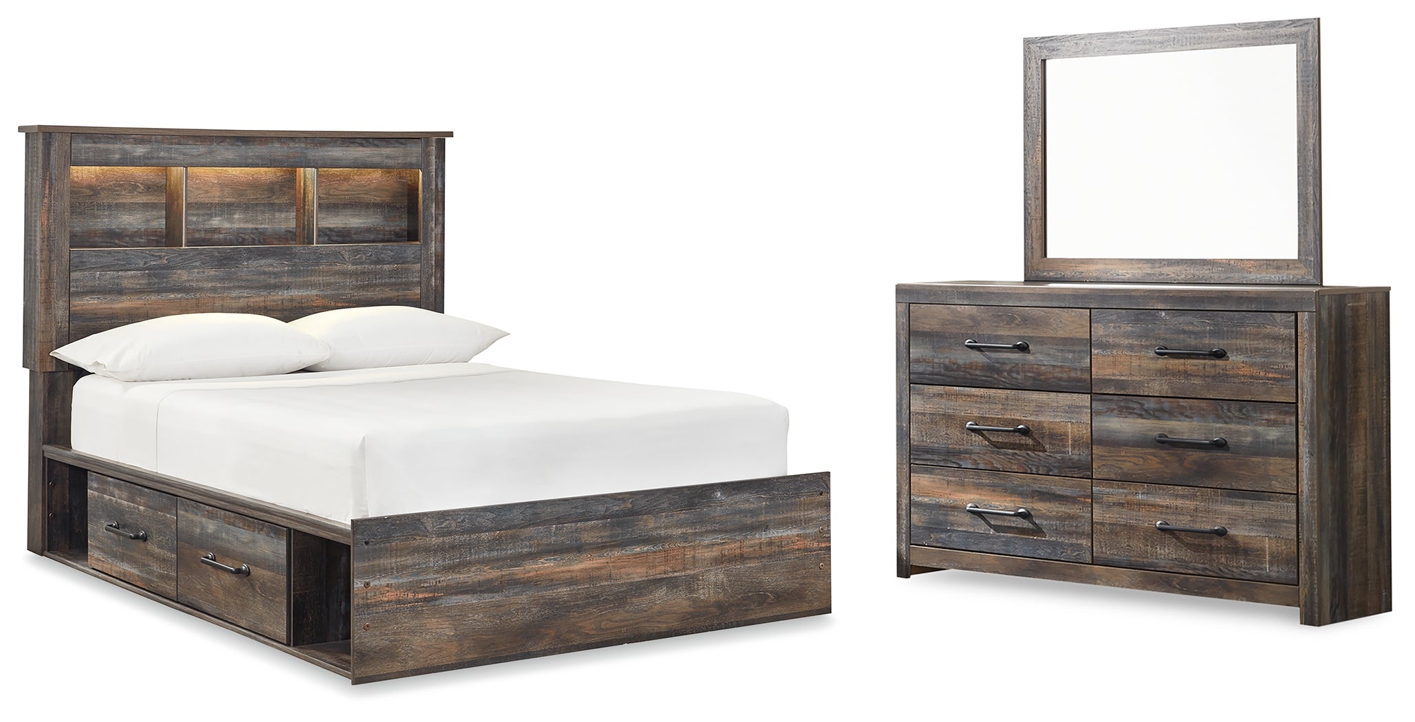 J&M Furniture - Ashley Furniture - Drystan Full Panel Bookcase Bed, with Storage, Dresser and Mirror - Full Panel Bookcase Bed, with Storage, Dresser and Mirror - B211B73