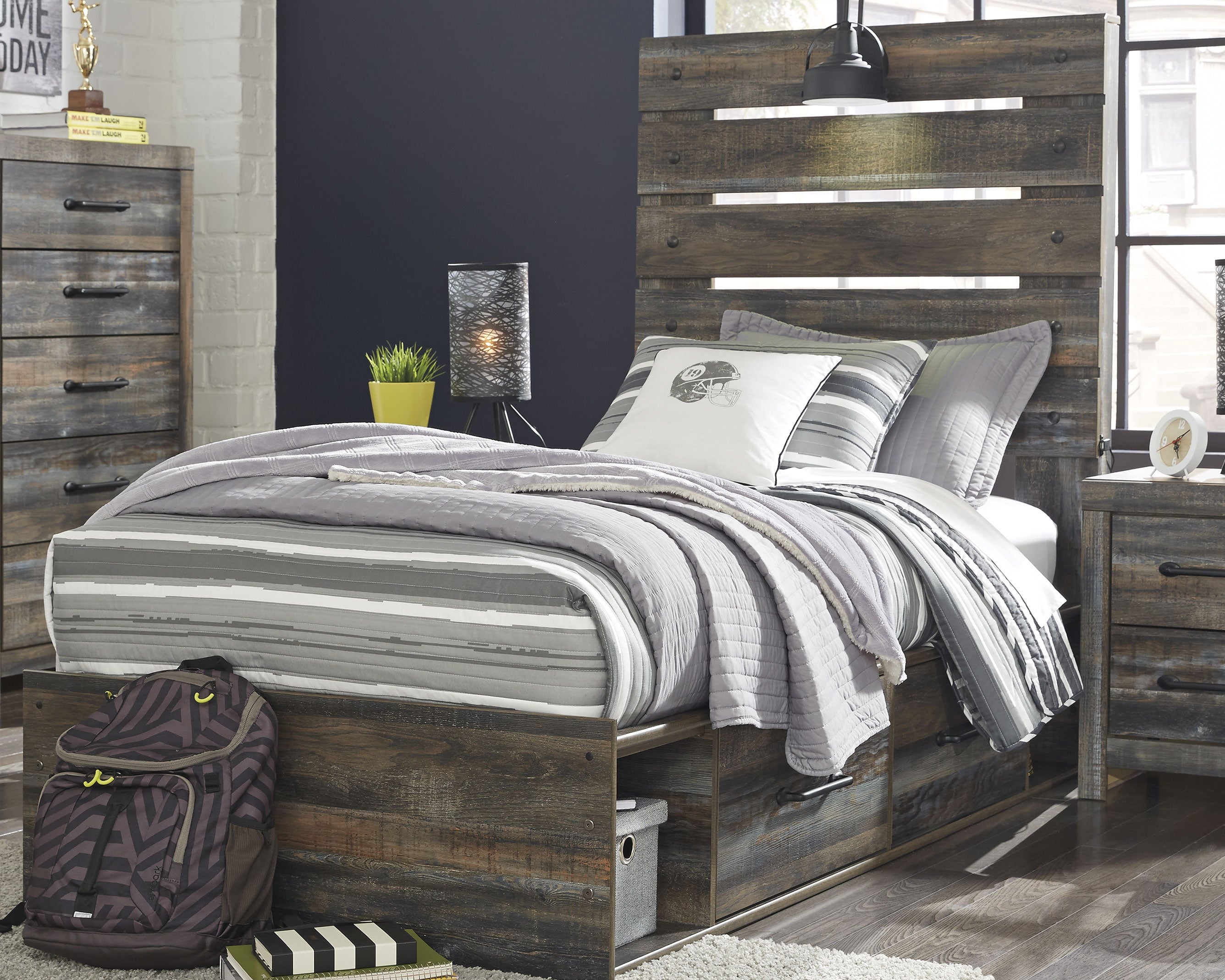 J&M Furniture - Ashley Furniture - Drystan Twin Panel Bed with 4 Storage Drawers - Twin Panel Bed with 4 Storage Drawers - B211B11