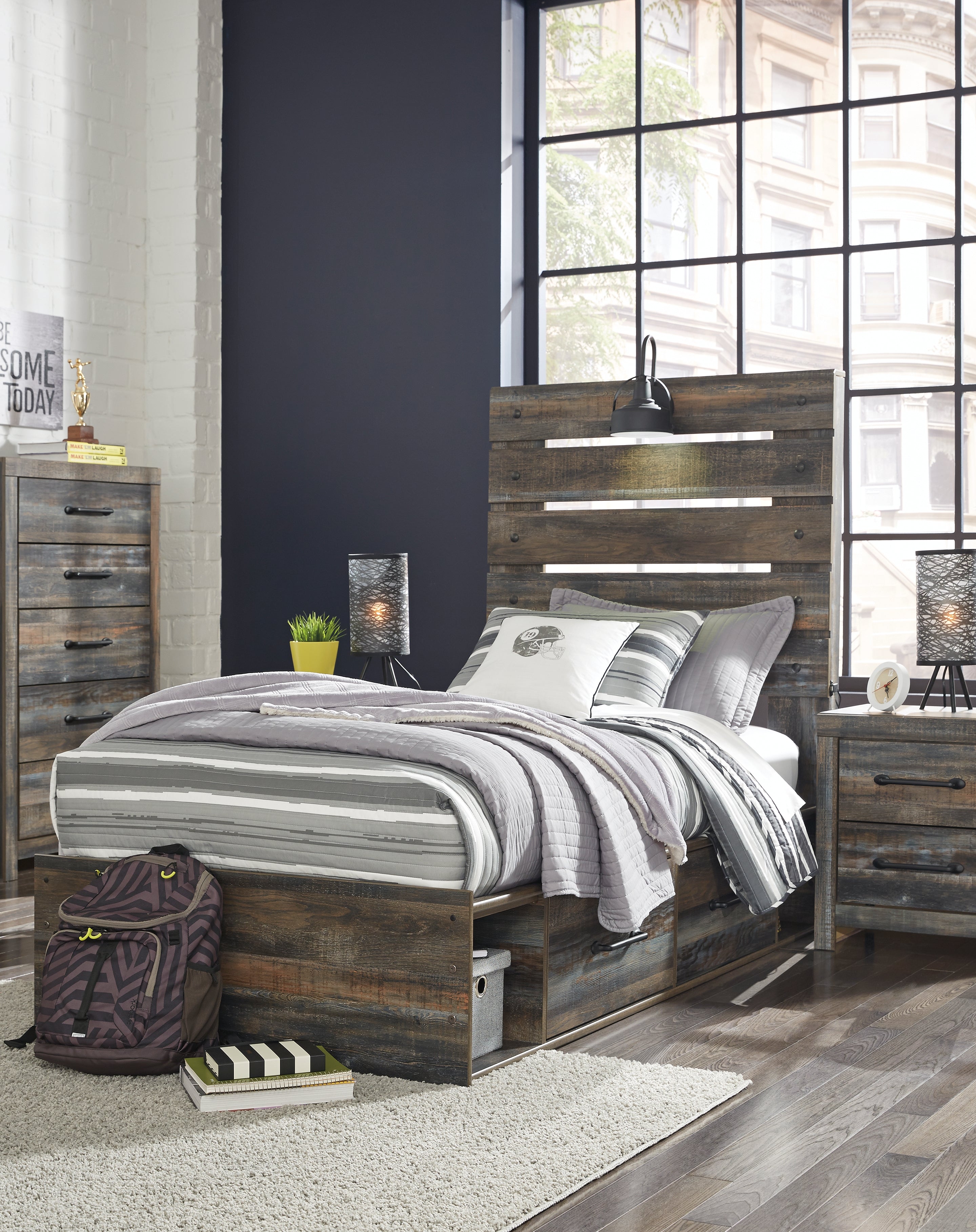 J&M Furniture - Ashley Furniture - Drystan Twin Panel Bed with 2 Storage Drawers - Twin Panel Bed with 2 Storage Drawers - B211B8
