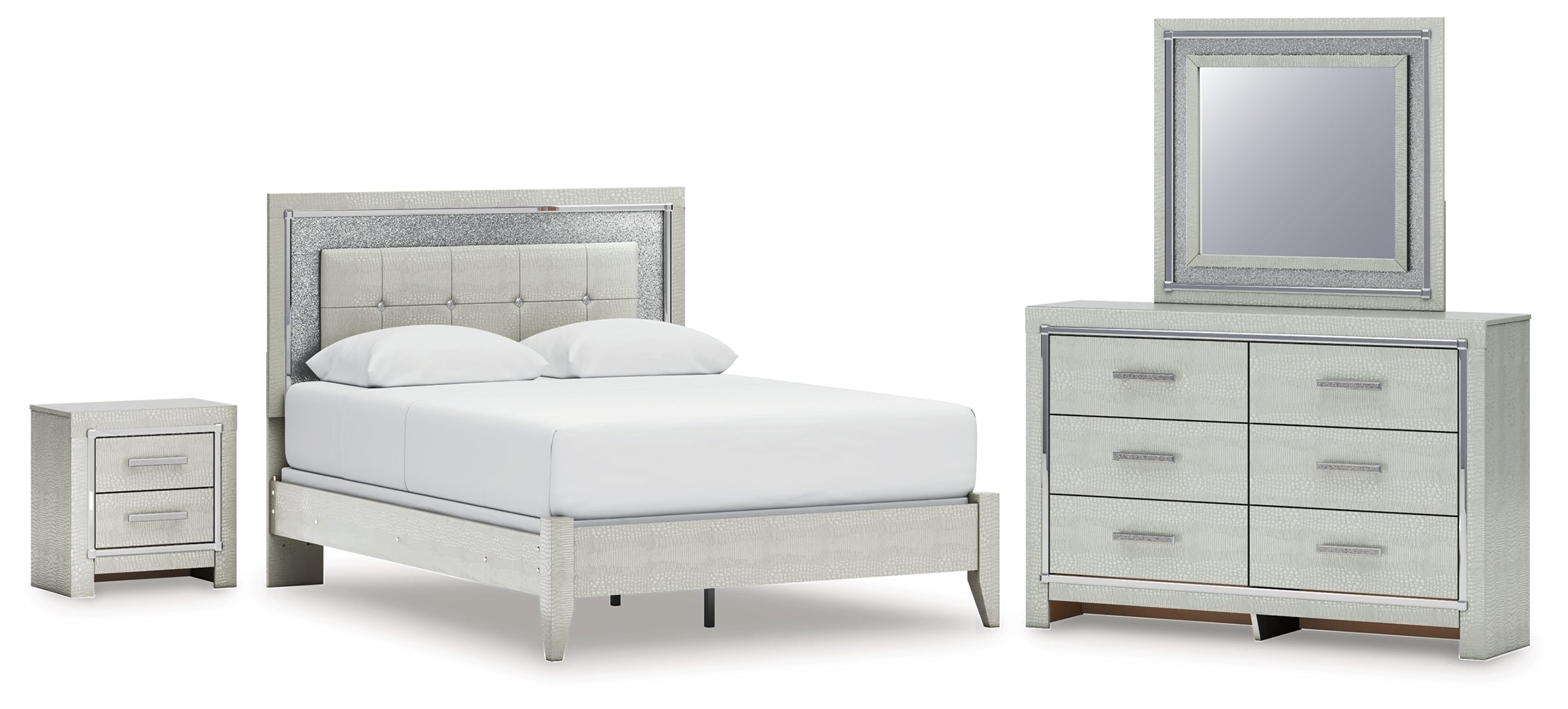 J&M Furniture - Ashley Furniture - Zyniden Queen Upholstered Panel Bed, Dresser, Mirror and Nightstand - Queen Upholstered Panel Bed, Dresser, Mirror and Nightstand - B2114B7