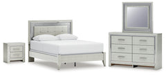 Zyniden Queen Upholstered Panel Bed, Dresser, Mirror and Nightstand