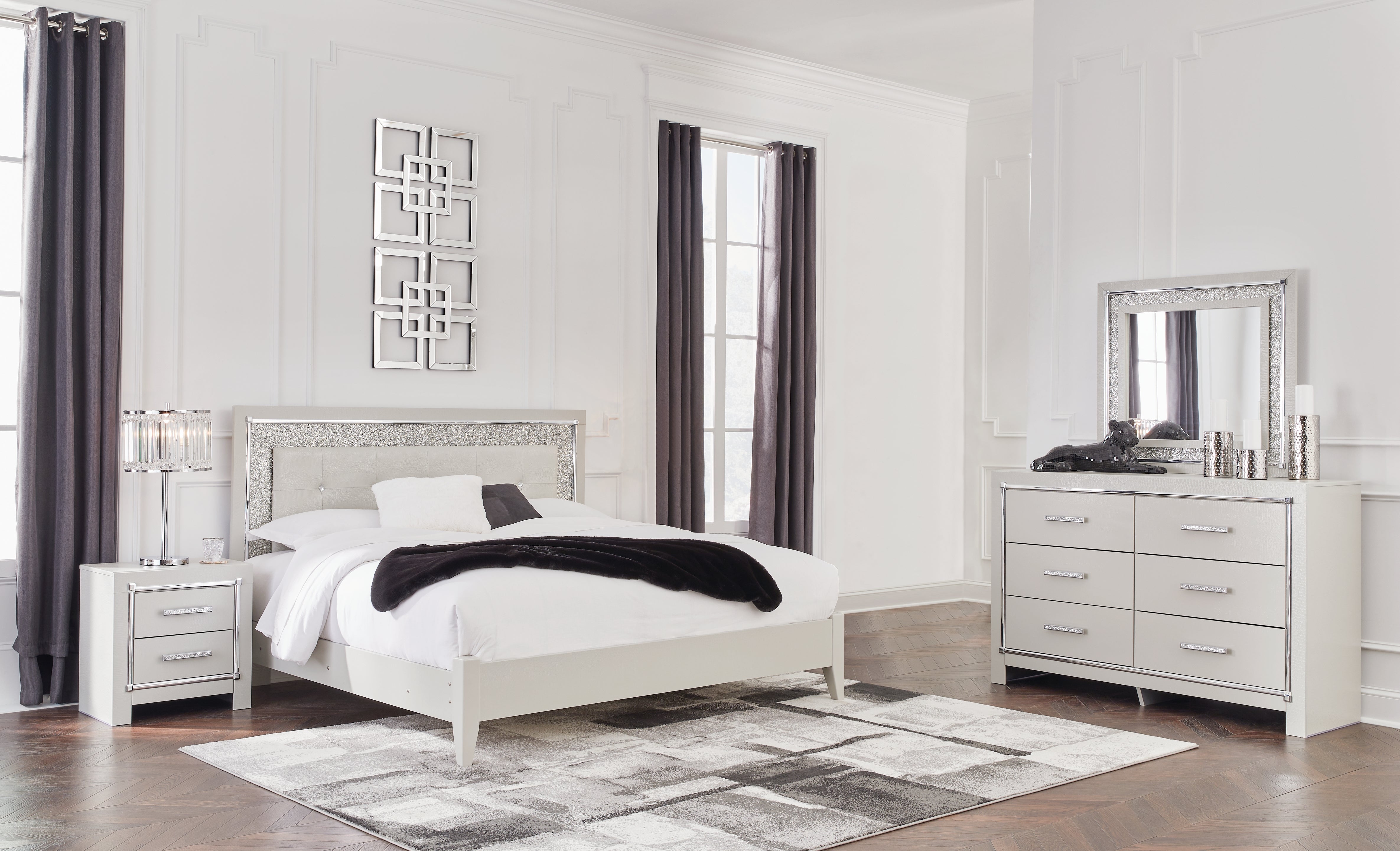 J&M Furniture - Ashley Furniture - Zyniden King Upholstered Panel Bed, Dresser, Mirror and Nightstand - King Upholstered Panel Bed, Dresser, Mirror and Nightstand - B2114B8