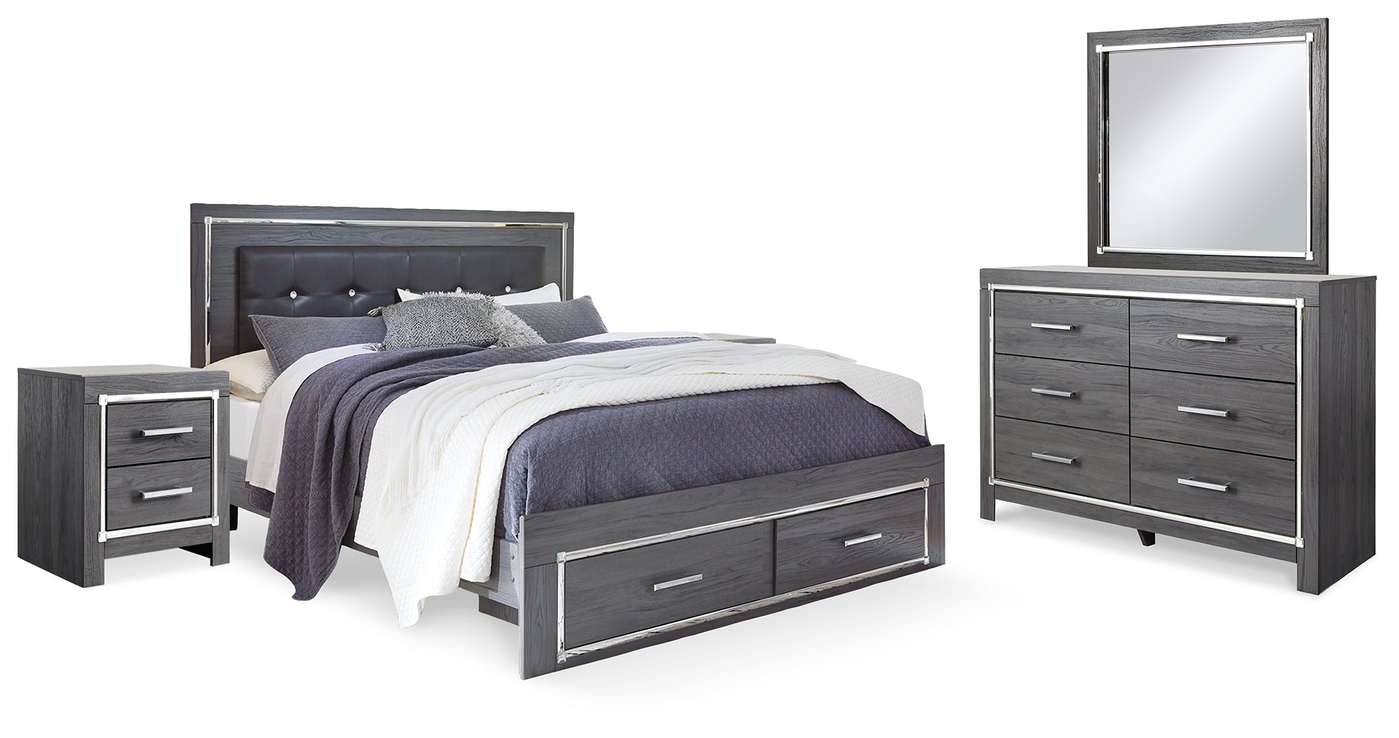 J&M Furniture - Ashley Furniture - Lodanna King Storage Bed, Dresser, Mirror and 2 Nightstands - King Storage Bed, Dresser, Mirror and 2 Nightstands - B214B35