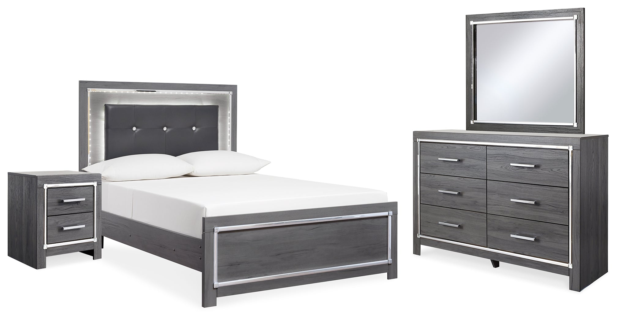 J&M Furniture - Ashley Furniture - Lodanna Full Upholstered Panel Bed, Dresser, Mirror, and Nightstand - Full Upholstered Panel Bed, Dresser, Mirror, and Nightstand - B214B22