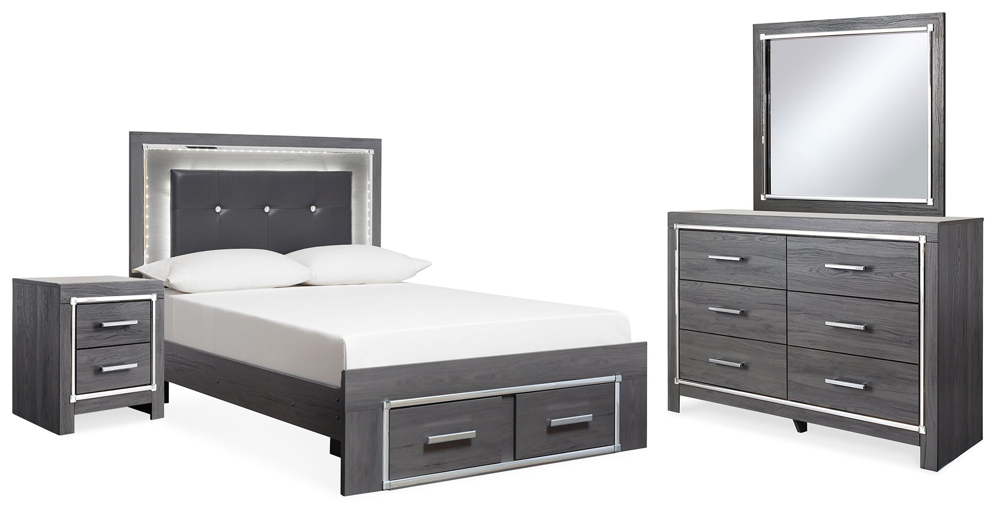 J&M Furniture - Ashley Furniture - Lodanna Full Upholstered Panel Storage Bed, Dresser, Mirror, and Nightstand - Full Upholstered Panel Storage Bed, Dresser, Mirror, and Nightstand - B214B23