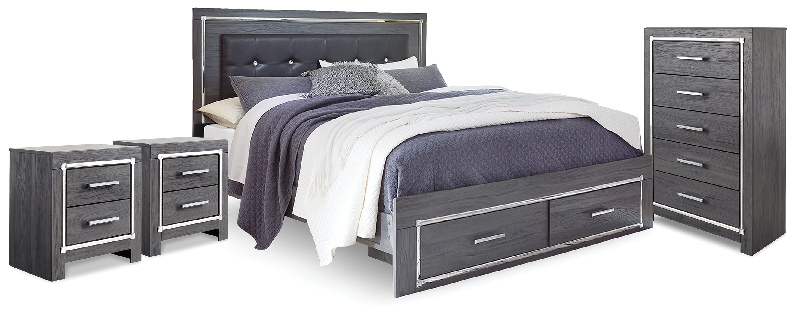 J&M Furniture - Ashley Furniture - Lodanna King Storage Bed, Chest and 2 Nightstands - King Storage Bed, Chest and 2 Nightstands - B214B47