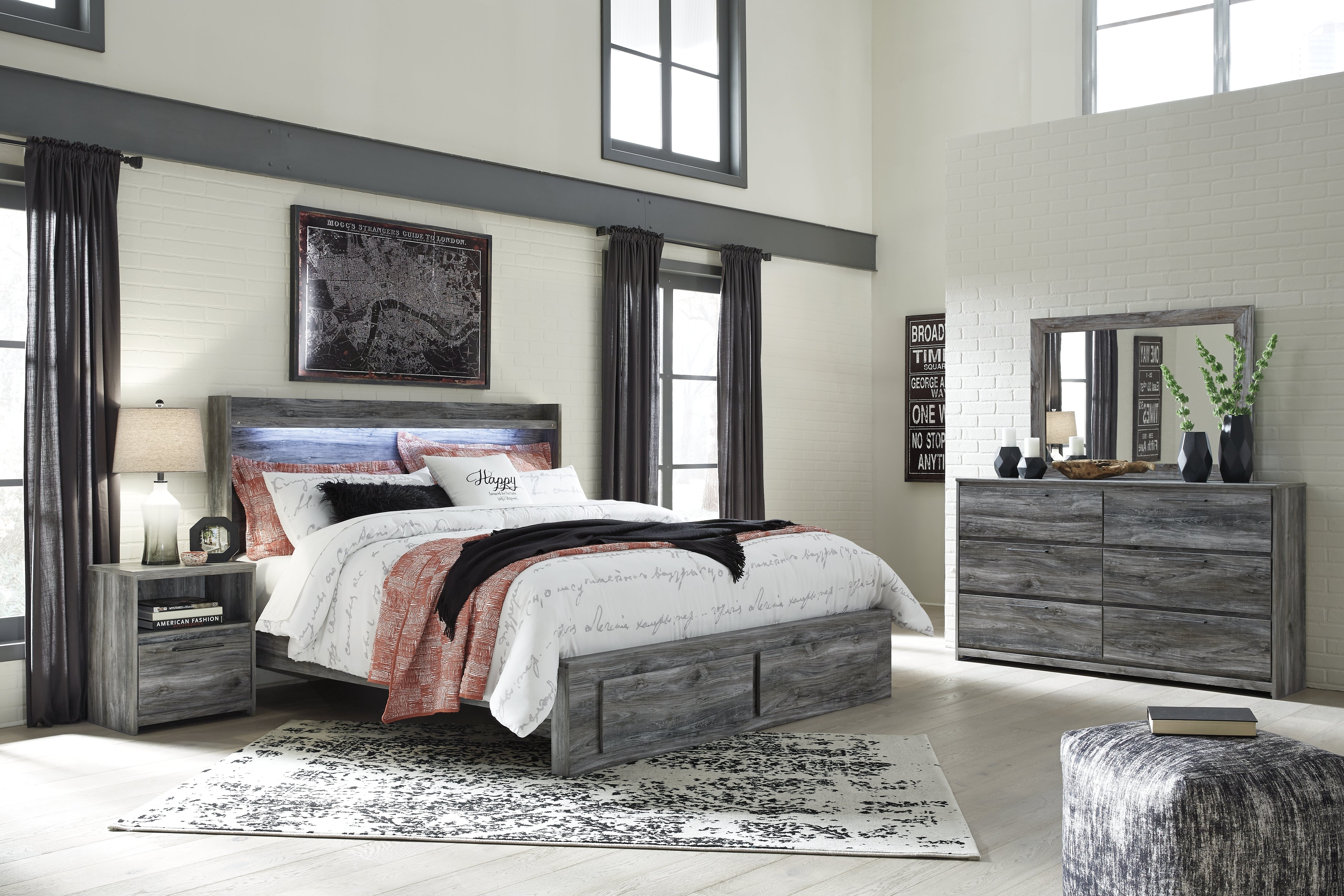 J&M Furniture - Ashley Furniture - Baystorm King Panel Storage Bed with Mirrored Dresser and Nightstand - King Panel Storage Bed with Mirrored Dresser and Nightstand - B221B36