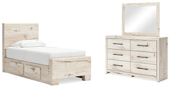 J&M Furniture - Ashley Furniture - Lawroy Twin Panel Bed with Storage, Dresser and Mirror - Twin Panel Bed with Storage, Dresser and Mirror - B2310B36