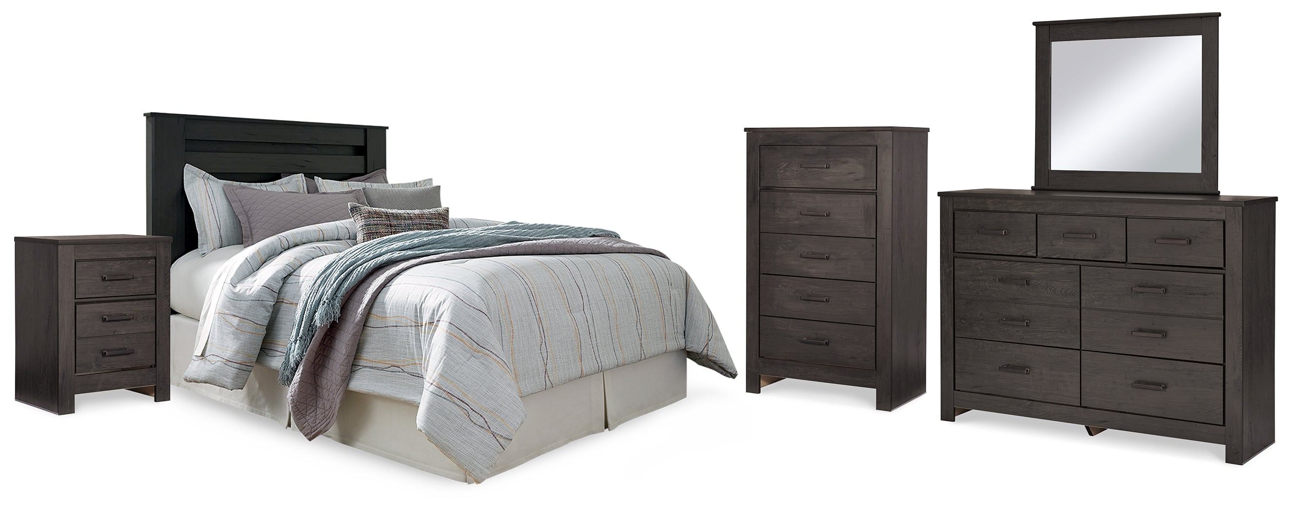 J&M Furniture - Ashley Furniture - Brinxton King Panel Headboard, Dresser, Mirror, Chest and 2 Nightstands - King Panel Headboard, Dresser, Mirror, Chest and 2 Nightstands - B249B15
