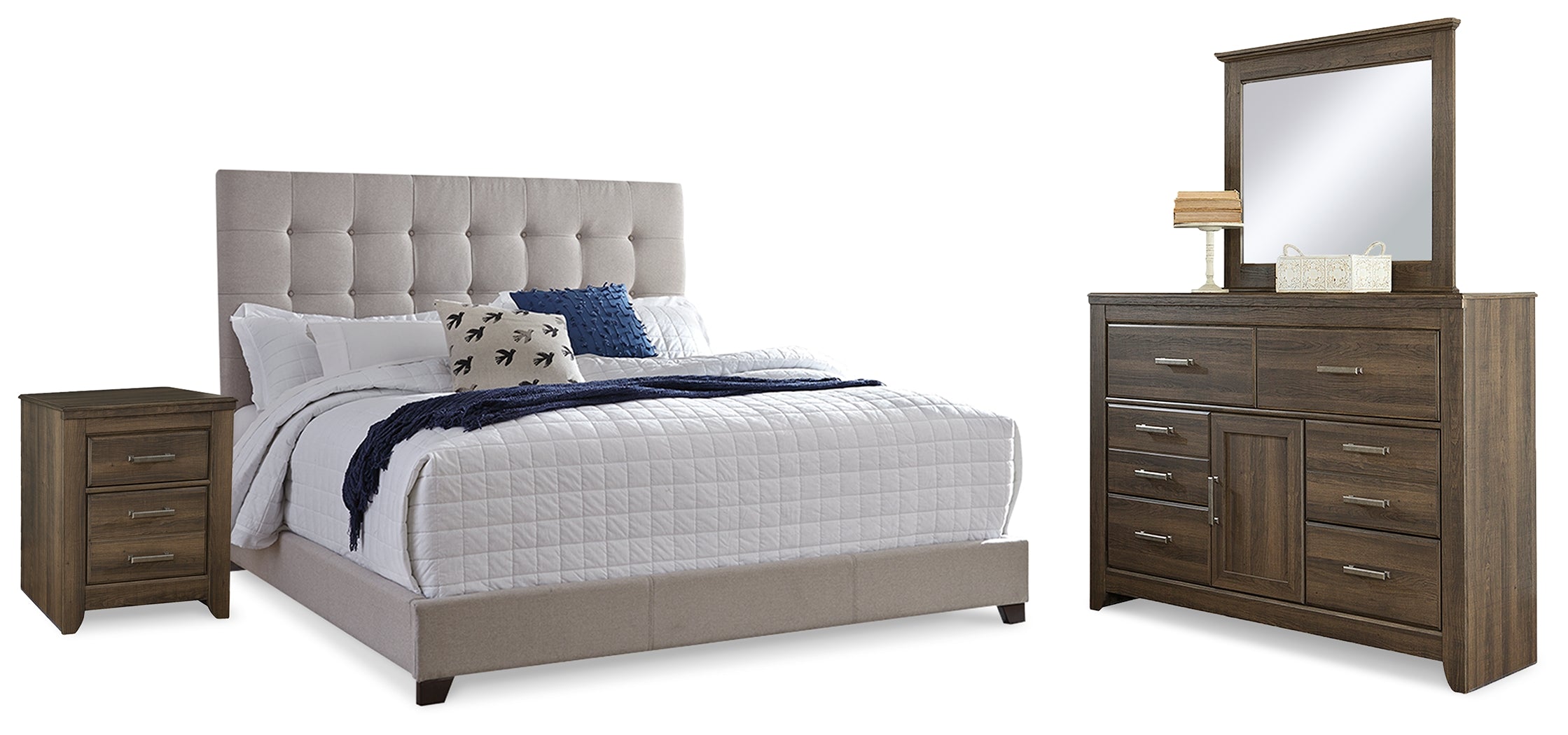 J&M Furniture - Ashley Furniture - Dolante Queen Upholstered Bed, Dresser, Mirror and Nightstand - Queen Upholstered Bed, Dresser, Mirror and Nightstand - B130B8