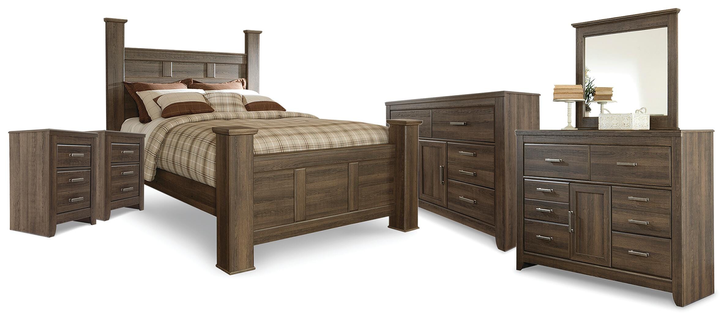 J&M Furniture - Ashley Furniture - Juararo Queen Poster Bed, 2 Dressers, Mirror and 2 Nightstands - Queen Poster Bed, 2 Dressers, Mirror and 2 Nightstands - B251B41