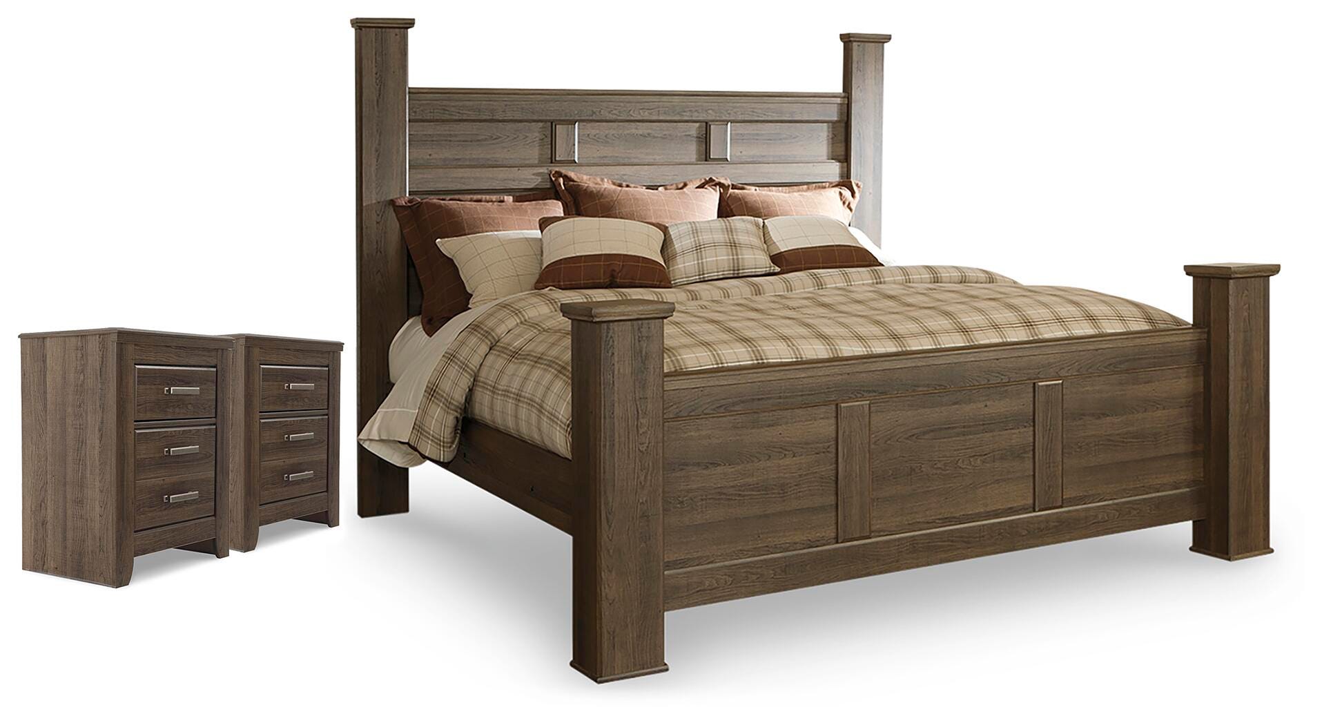 J&M Furniture - Ashley Furniture - Juararo King Poster Bed and 2 Nightstands - King Poster Bed and 2 Nightstands - B251B53
