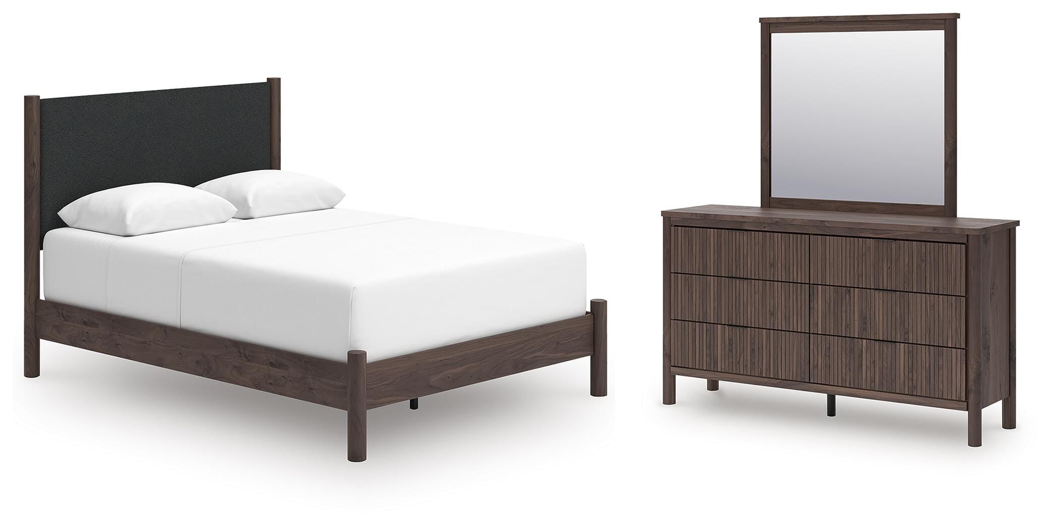 J&M Furniture - Ashley Furniture - Pamytta Queen Upholstered Panel Bed, Dresser and Mirror - Queen Upholstered Panel Bed, Dresser and Mirror - PCB2614B25