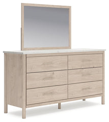 Cadmori King Upholstered Panel Bed, Dresser, Mirror and Nightstand