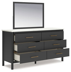 Cadmori King Upholstered Panel Bed, Dresser and Mirror