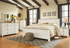 J&M Furniture - Ashley Furniture - Willowton King Panel Bed, Dresser, Mirror, Chest and 2 Nightstands - King Panel Bed, Dresser, Mirror, Chest and 2 Nightstands - B267B45