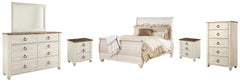 J&M Furniture - Ashley Furniture - Willowton Queen Sleigh Bed, Dresser, Mirror, Chest and 2 Nightstands - Queen Sleigh Bed, Dresser, Mirror, Chest and 2 Nightstands - B267B56