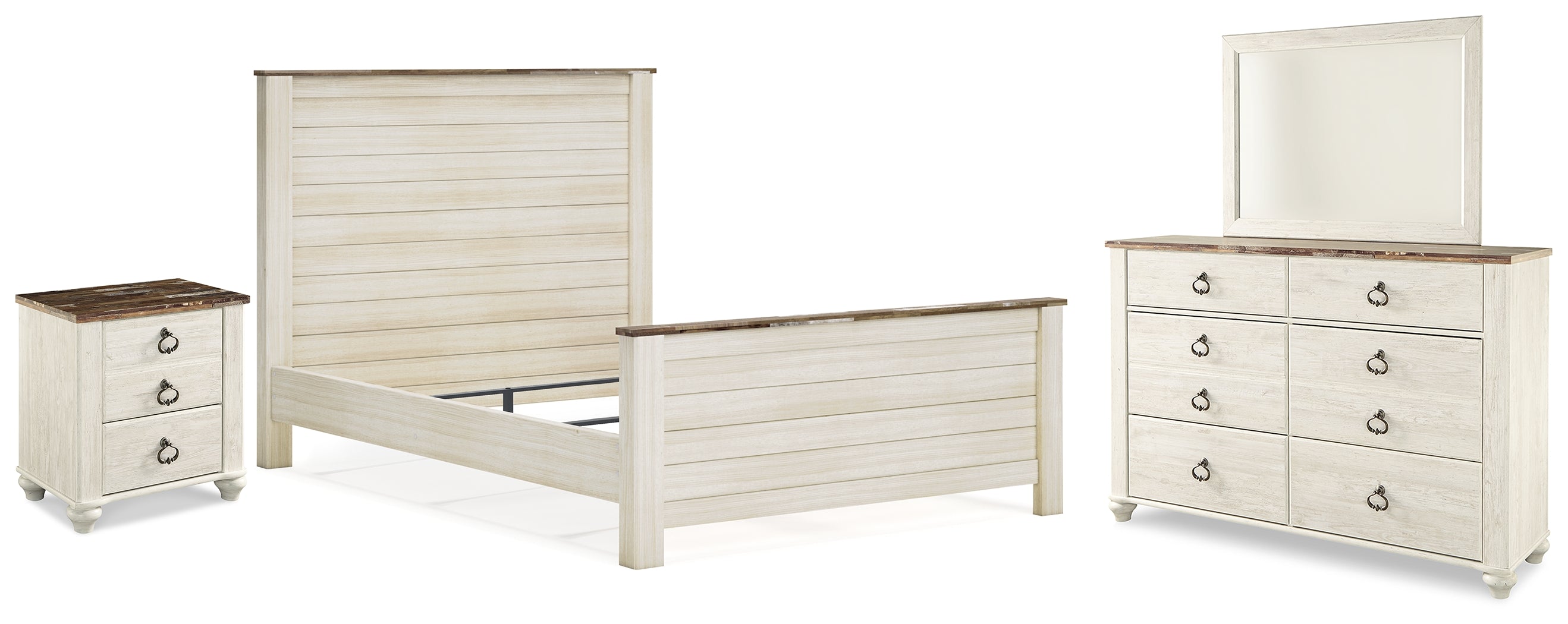 J&M Furniture - Ashley Furniture - Willowton Queen Panel Bed, Dresser, Mirror, and Nightstand - Queen Panel Bed, Dresser, Mirror, and Nightstand - B267B37
