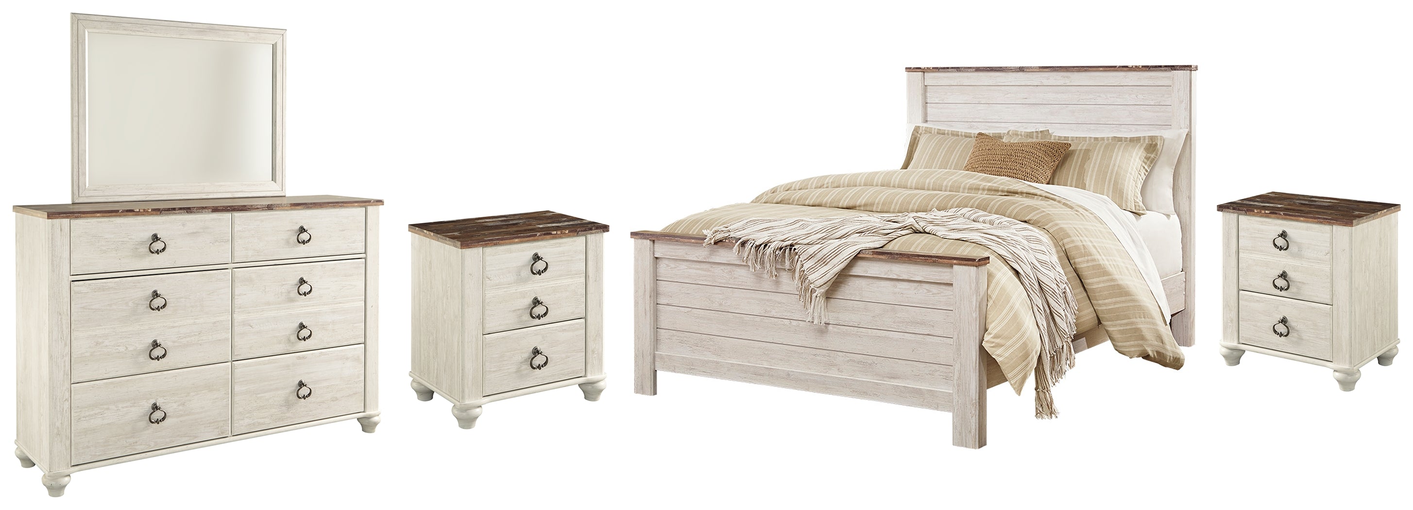 J&M Furniture - Ashley Furniture - Willowton Queen Panel Bed, Dresser, Mirror and 2 Nightstands - Queen Panel Bed, Dresser, Mirror and 2 Nightstands - B267B35