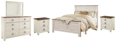 J&M Furniture - Ashley Furniture - Willowton Queen Panel Bed, Dresser, Mirror and 2 Nightstands - Queen Panel Bed, Dresser, Mirror and 2 Nightstands - B267B35
