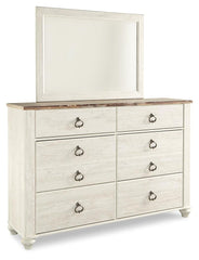 J&M Furniture - Ashley Furniture - Willowton King Sleigh Bed, Dresser, Mirror, Chest and Nightstand - King Sleigh Bed, Dresser, Mirror, Chest and Nightstand / Whitewash - B267B61