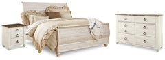 J&M Furniture - Ashley Furniture - Willowton King Sleigh Bed, Dresser and Nightstand - King Sleigh Bed, Dresser and Nightstand - B267B43