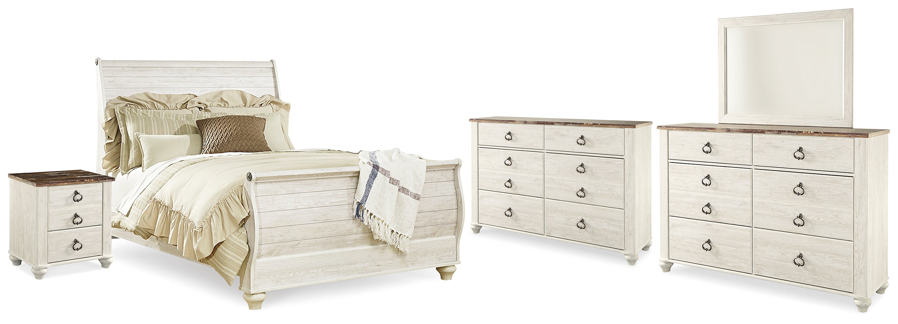 J&M Furniture - Ashley Furniture - Willowton Queen Bed, Dresser, Mirror and Chest - Queen Bed, Dresser, Mirror and Chest - B267B58