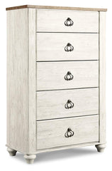 Willowton Twin Bed with Storage, Dresser, Mirror, Chest and Nightstand