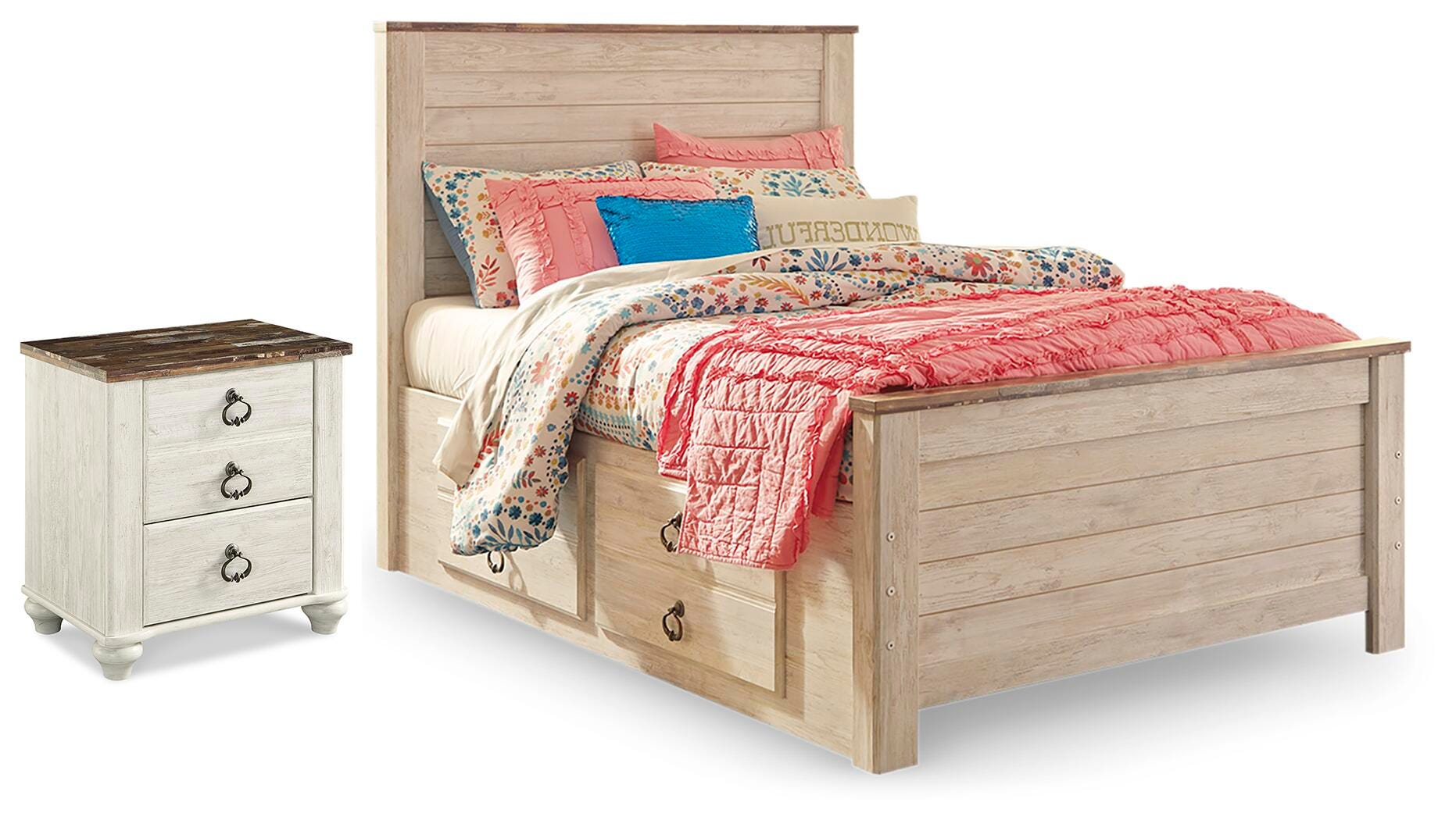J&M Furniture - Ashley Furniture - Willowton Full Panel Bed with Storage and Nightstand - Full Panel Bed with Storage and Nightstand - B267B66
