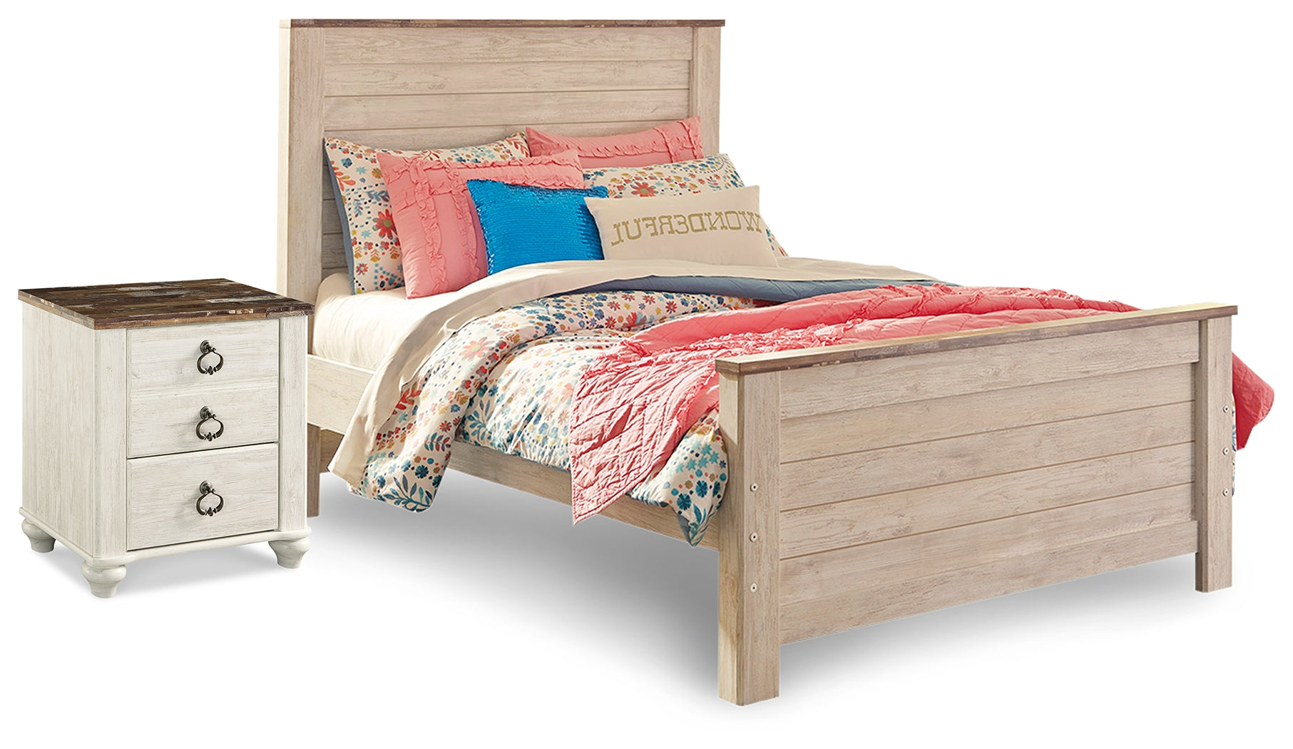 J&M Furniture - Ashley Furniture - Willowton Full Panel Bed and Nightstand - Full Panel Bed and Nightstand - B267B41