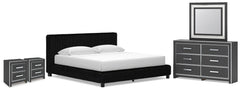 Zuraleus King Upholstered Bed, Dresser, Mirror and 2 Nightstands