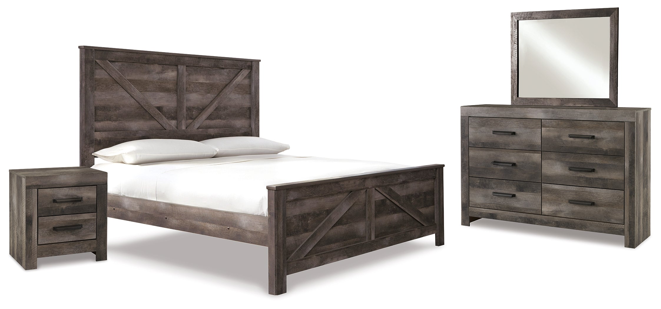 J&M Furniture - Ashley Furniture - Wynnlow King Crossbuck Panel Bed, Dresser, Mirror and Nightstand - King Crossbuck Panel Bed, Dresser, Mirror and Nightstand - B440B26