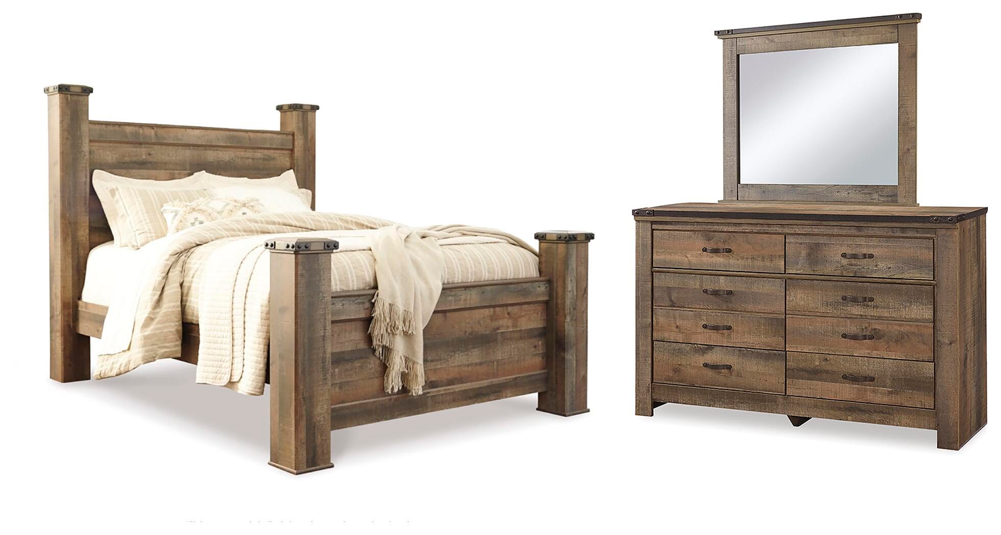 J&M Furniture - Ashley Furniture - Trinell Queen Poster Bed, Dresser and Mirror - Queen Poster Bed, Dresser and Mirror - B446B83