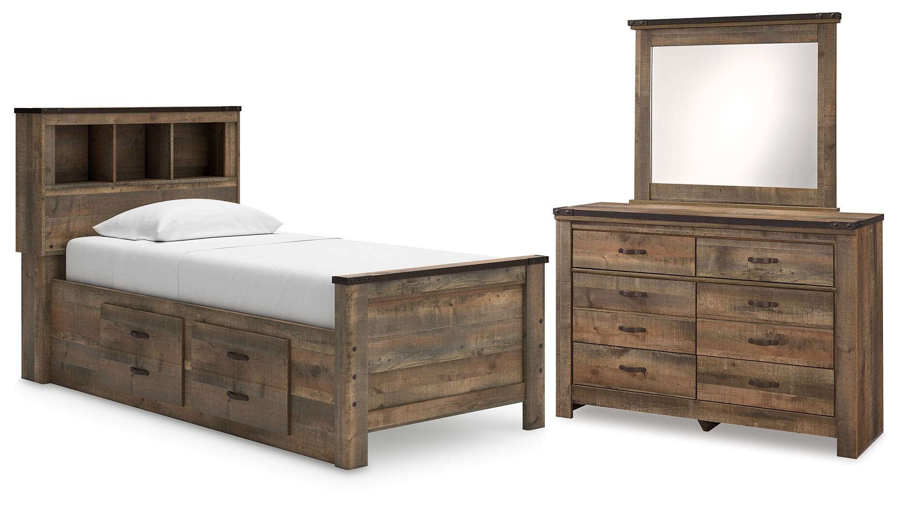 J&M Furniture - Ashley Furniture - Trinell Twin Bookcase Storage Bed, Dresser and Mirror - Twin Bookcase Storage Bed, Dresser and Mirror - B446B86