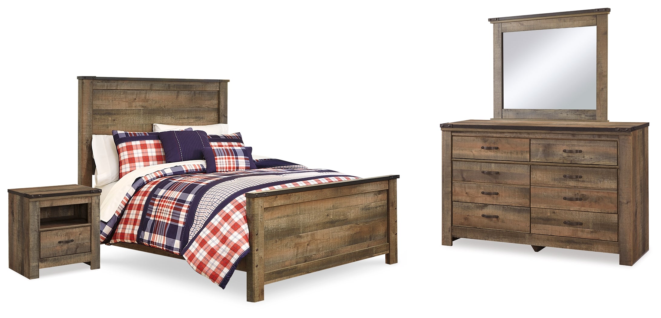 J&M Furniture - Ashley Furniture - Trinell Full Panel Bed, Dresser, Mirror and Nightstand - Full Panel Bed, Dresser, Mirror and Nightstand - B446B78