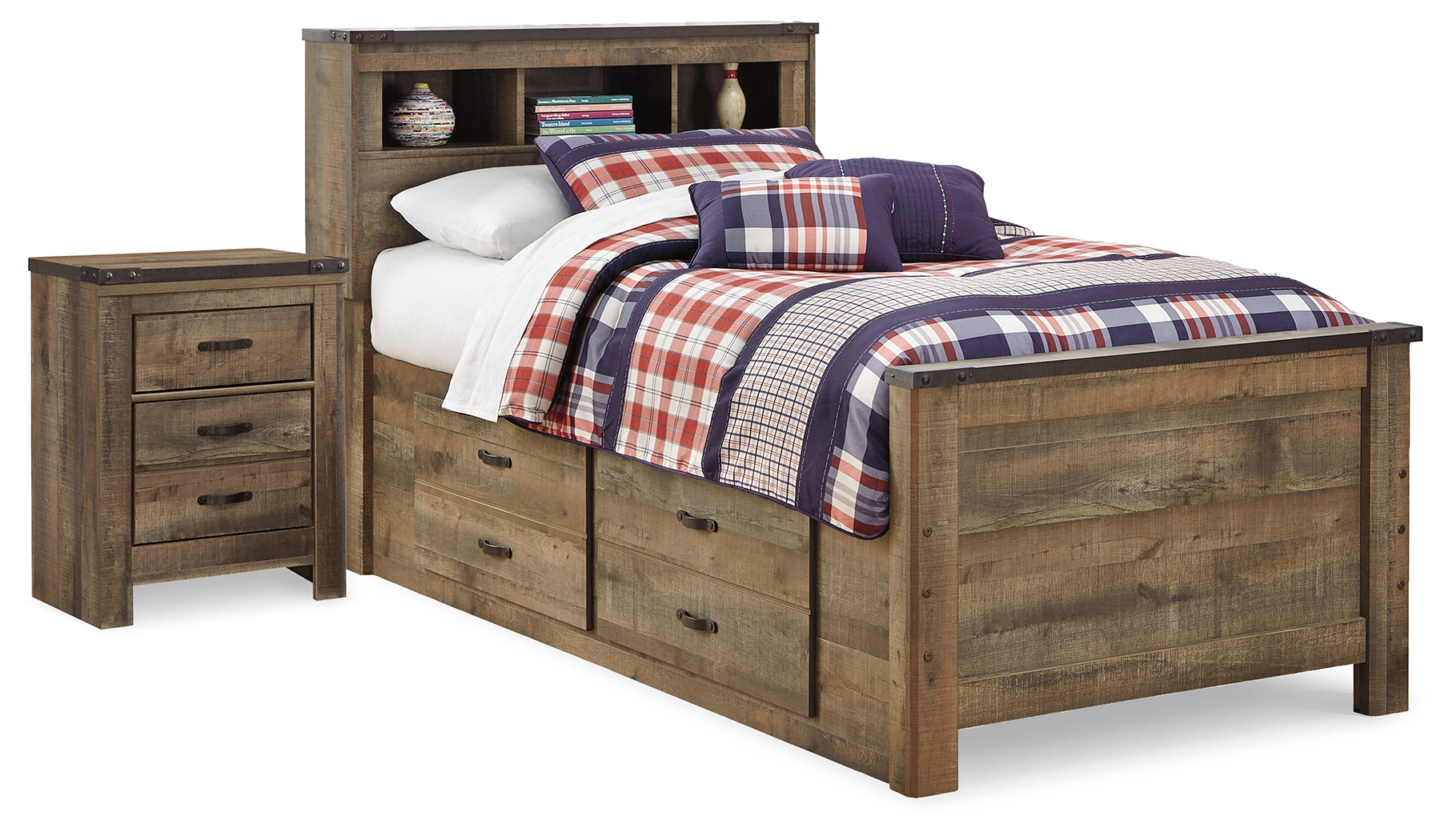 J&M Furniture - Ashley Furniture - Trinell Twin Panel Bed with Storage and Nightstand - Twin Panel Bed with Storage and Nightstand - B446B68