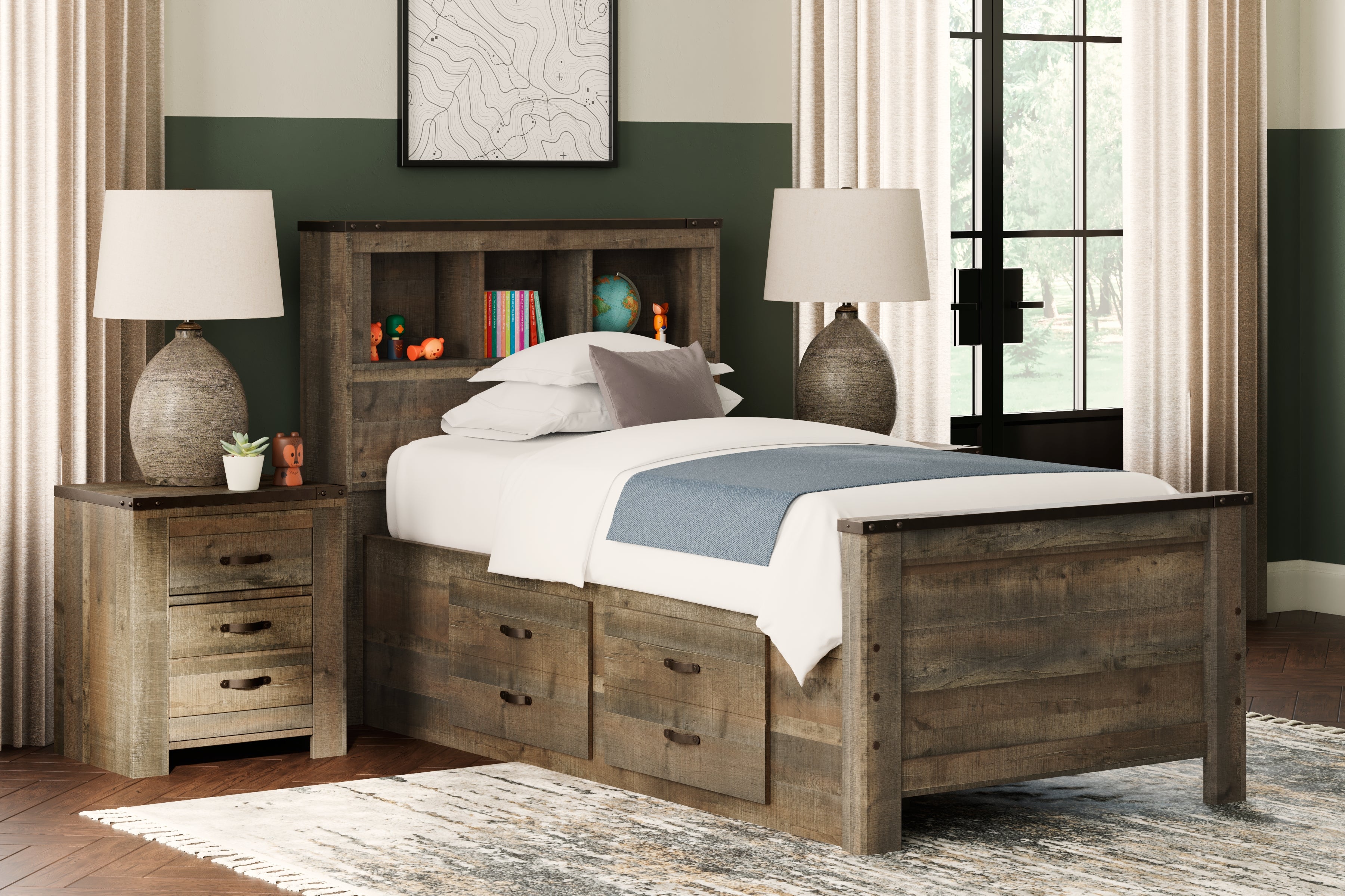 J&M Furniture - Ashley Furniture - Trinell Twin Bookcase Bed with 2 Storage Drawers - Twin Bookcase Bed with 2 Storage Drawers - B446B17
